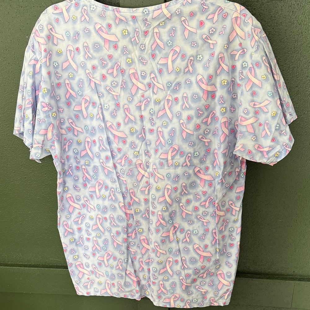 Peaches Uniforms Blue and Pink Ribbon Scrub Top - Picture 4 of 4